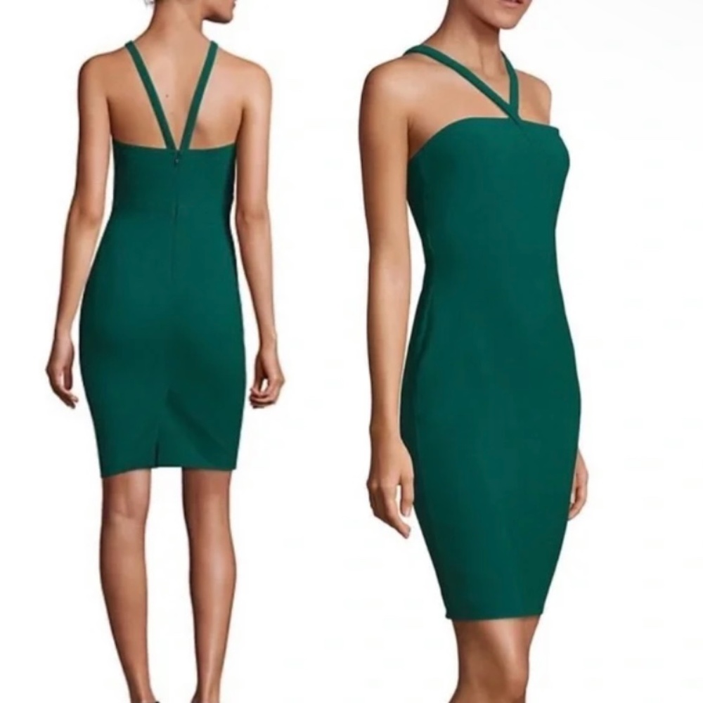 LIKELY Solid Green Bridgeport Bodycon Strappy Cocktail Sheath Dress